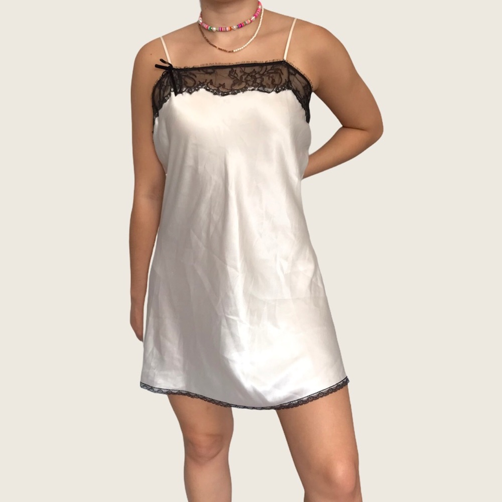 Victoria’s Secret white slip dress with black lace